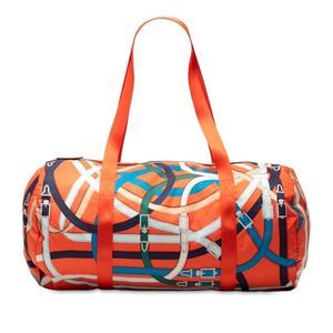 Hermes Air Silk Duffle 44 Cavalcadour Boston Bag Handbag Orange Multicolor Silk
